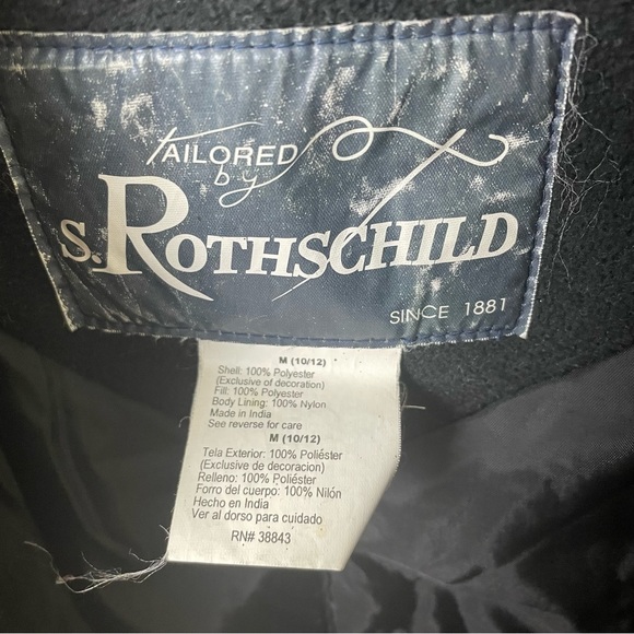 Rothschild Faux Fur Cuff & Hood Fair Isle Black Coat SZ Medium - Picture 12 of 16